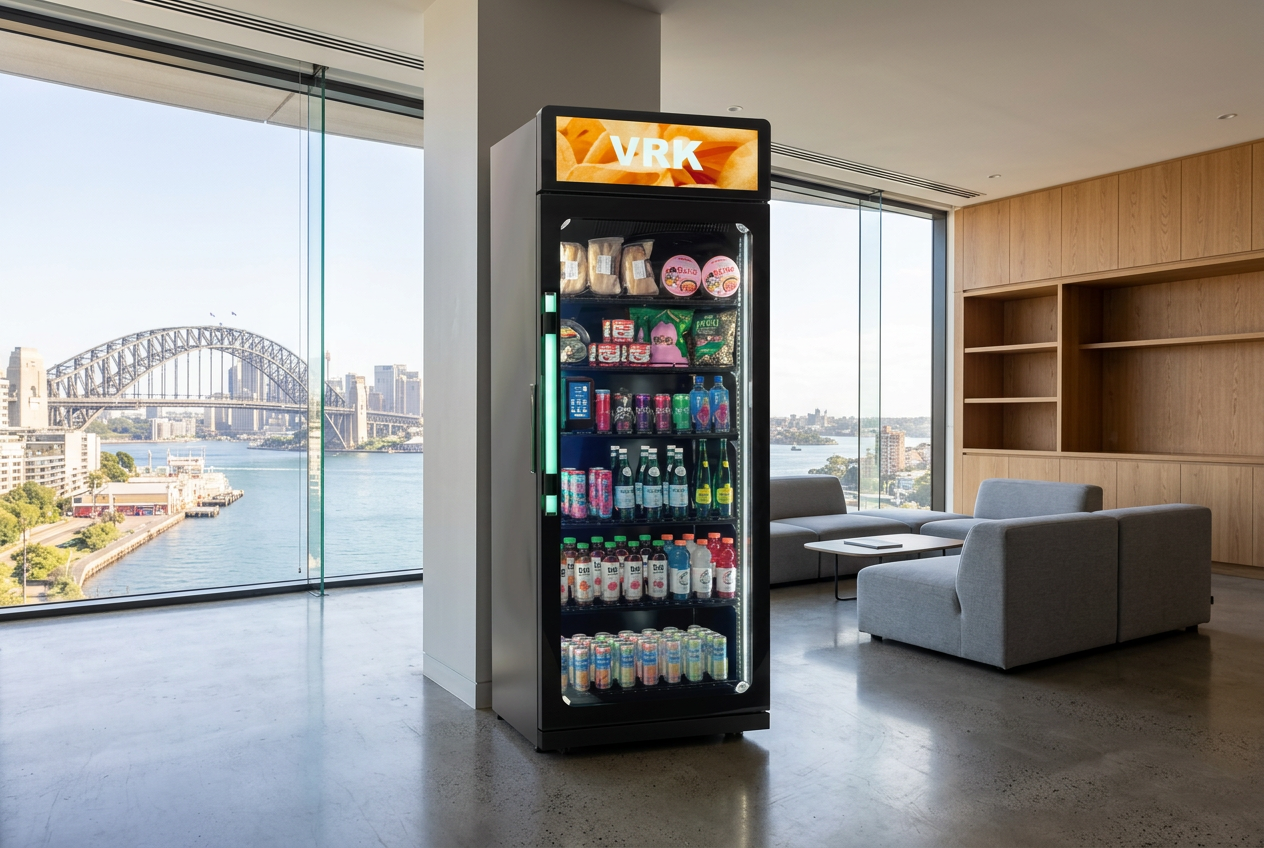 VRK Pro smart cooler in a harbourside workplace breakout room